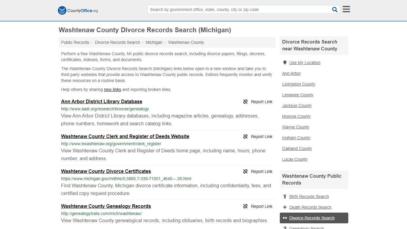 Washtenaw County Divorce Records Search (Michigan) - County Office