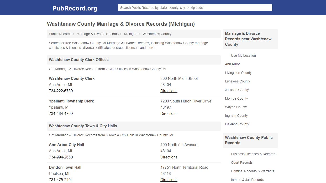 Washtenaw County Marriage & Divorce Records (Michigan)