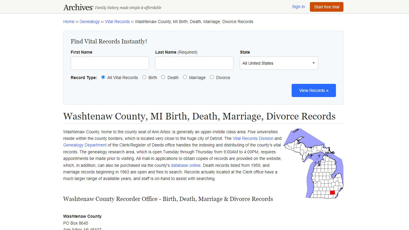 Washtenaw County, MI Birth, Death, Marriage, Divorce Records - Archives.com